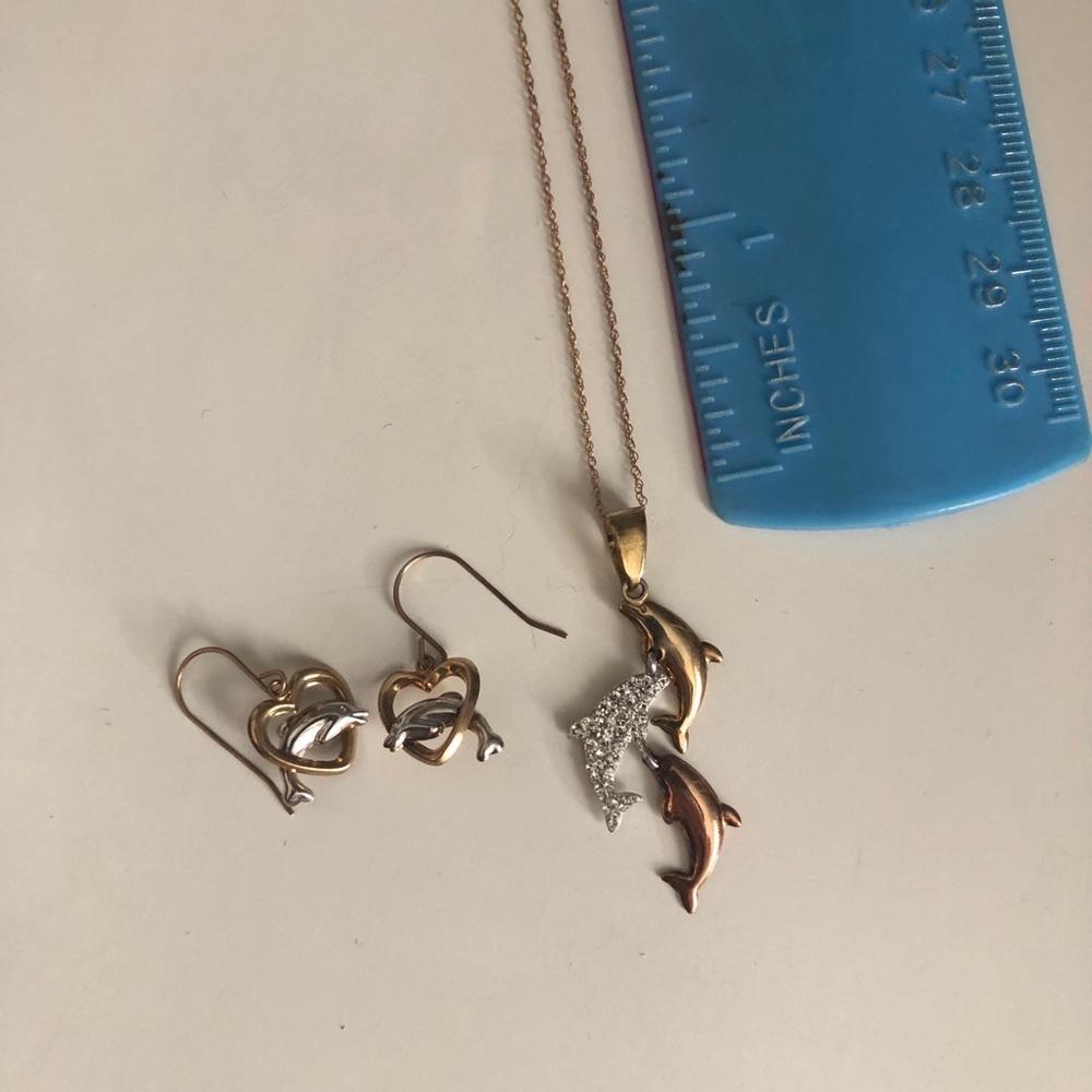 Triple Dolphin Pendant in 10K Tri-tone Gold